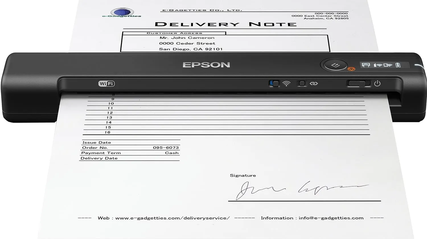 Bild von Epson WorkForce ES-60W mobiler Dokumentenscanner für DIN A4 mit integriertem Akku und 600 dpi, WiFi und USB 2.0