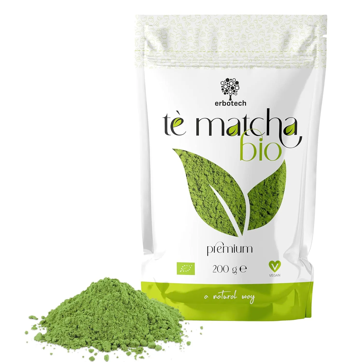 Bild von ERBOTECH BIO Matcha Tee aus Japan 200 g, 100% natürlich und vegan, ideal für Kuchen und Smoothies