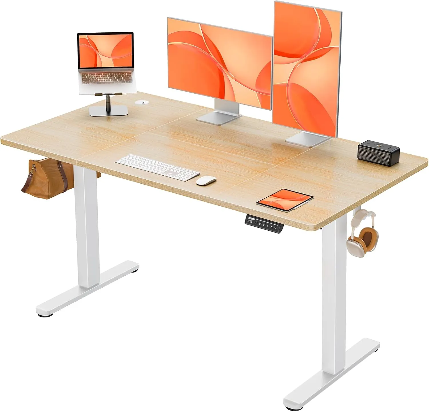 Bild von ErGear elektrisch höhenverstellbarer Schreibtisch 140x70 cm mit 4 Memory-Funktionen und vierteiliger Tischplatte