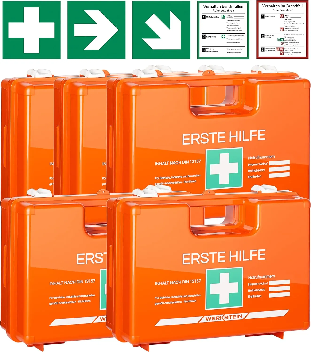 Bild von Erste Hilfe Kasten Set nach DIN 13157:2021 mit Wandhalterung und Zubehör für Betriebe und Zuhause