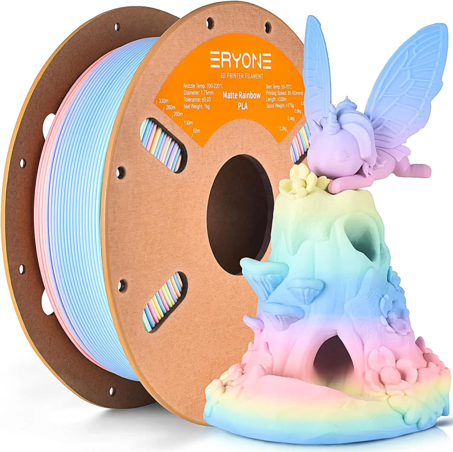 Bild von ERYONE Matte Rainbow PLA Filament 1,75 mm 1 kg mit hoher Maßgenauigkeit
