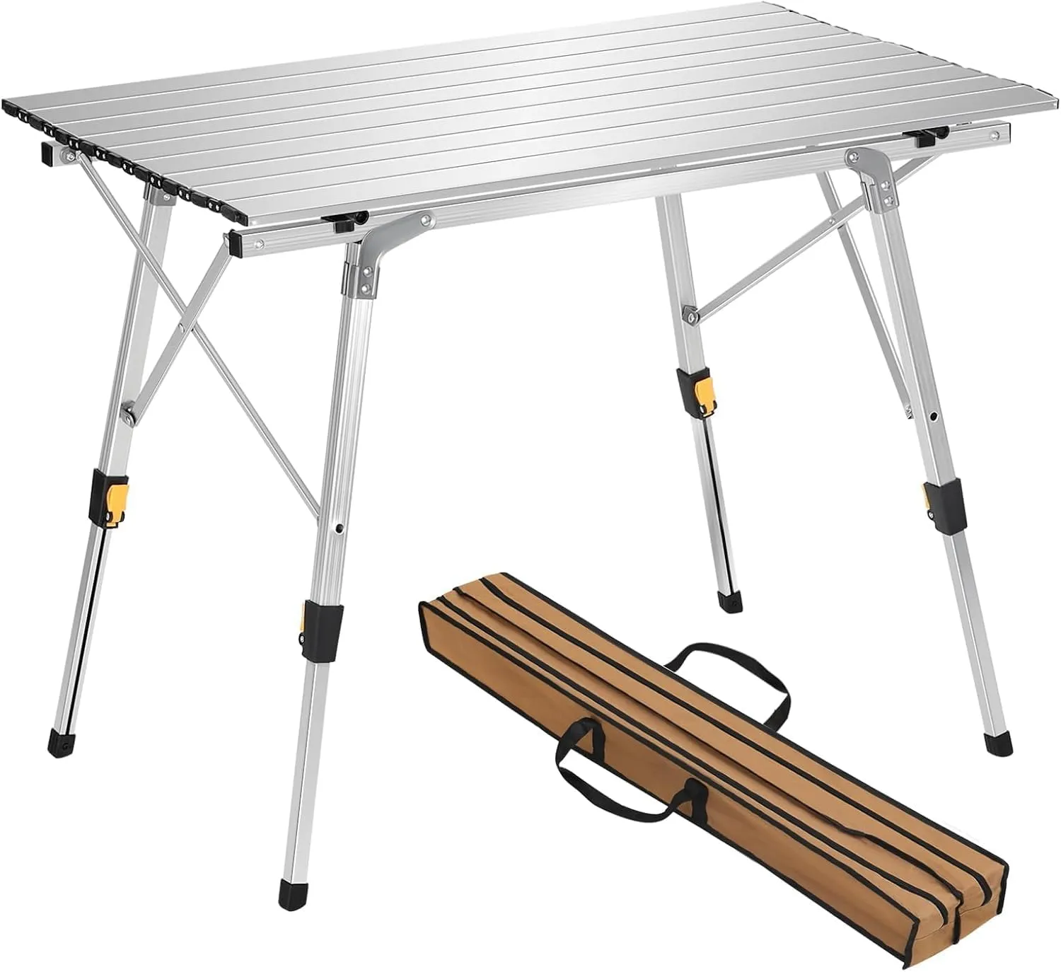 Bild von eSituro Klapptisch aus Aluminium mit Packtasche, höhenverstellbar von 45 bis 72 cm, ideal für Camping und Picknick, in Silber