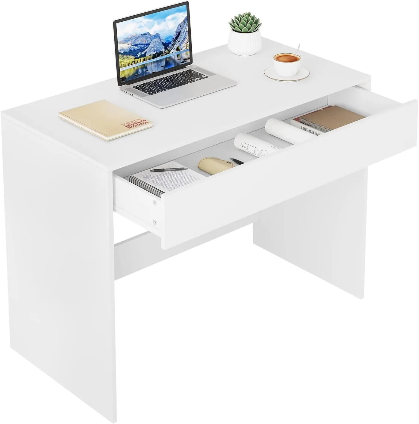 Bild von eSituro Schreibtisch 100x50 cm in Weiß mit Schubladen, ideal für Büro und Studium