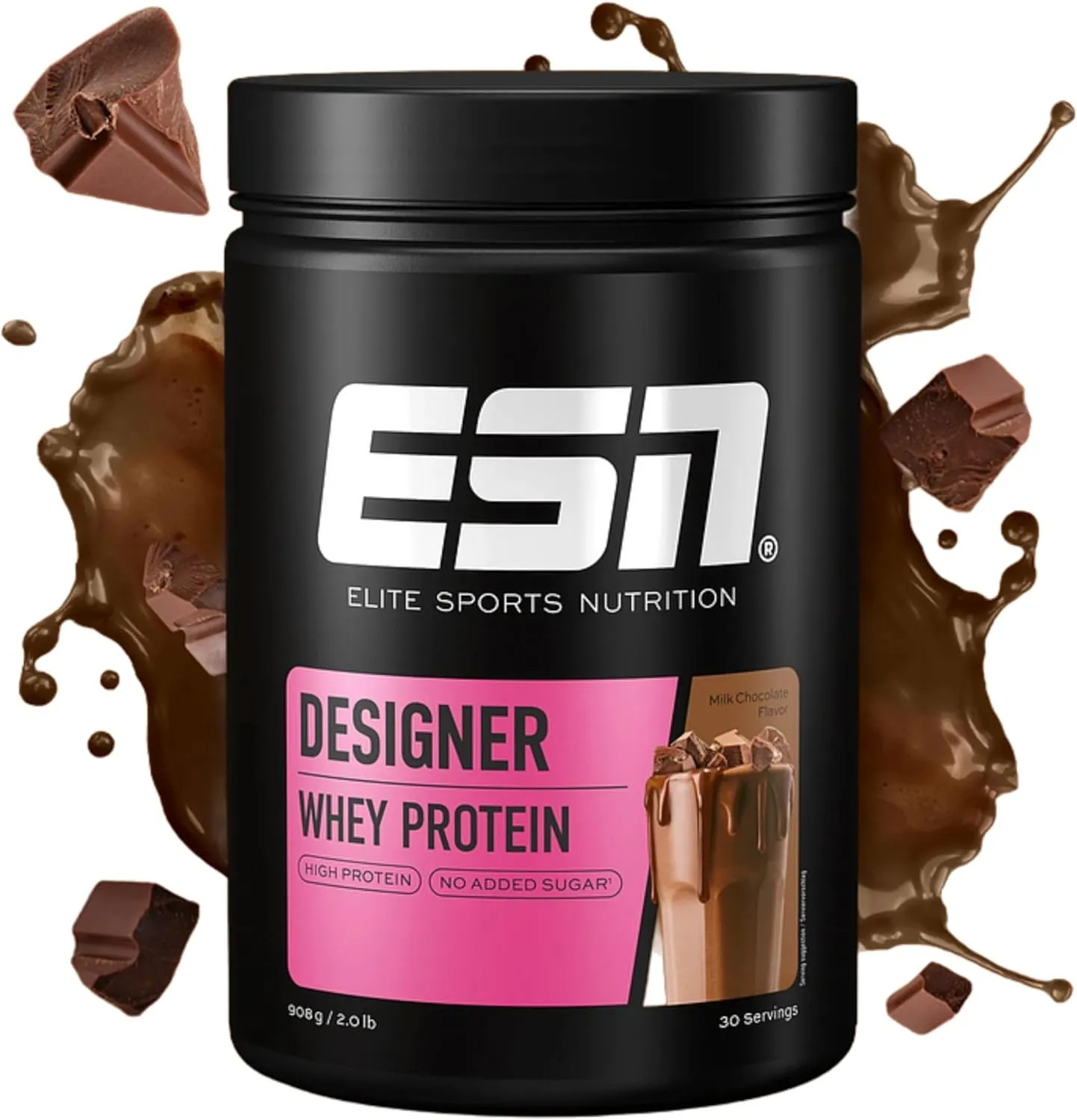Bild von ESN Designer Whey Proteinpulver mit Milchschokolade, 908 g, bis zu 23 g Protein pro Portion, ideal für Muskelaufbau und -erhalt, Qualität aus Deutschland