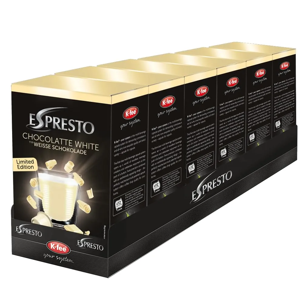 Bild von ESPRESTO Kakaokapseln mit weißer Schokolade, Intensität 9 von 12, kompatibel mit K-fee System, 96 fairtrade-zertifizierte Kapseln