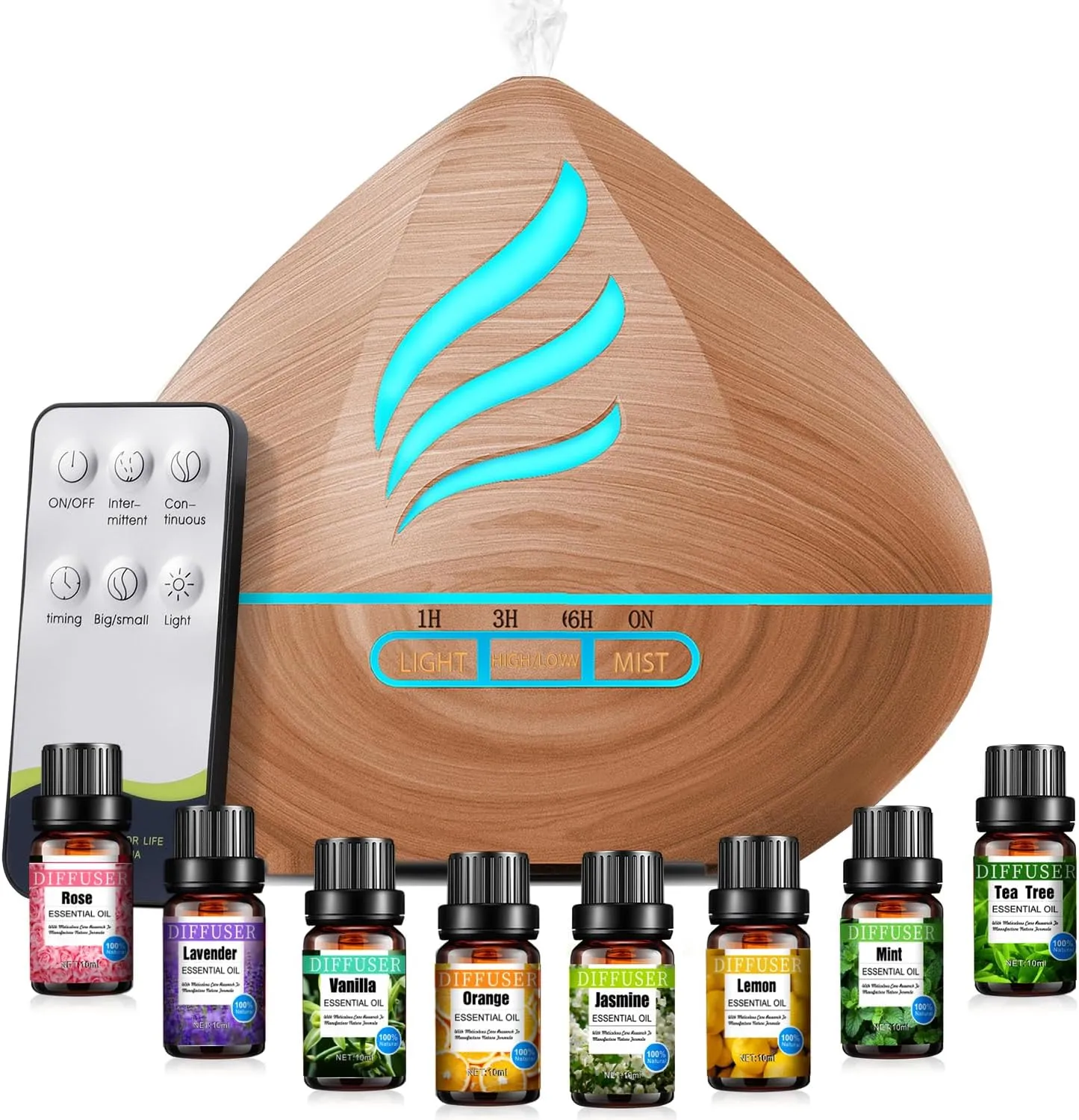Bild von Essential Oil Diffuser 500ml mit 8 Ölen und Fernbedienung für Aromatherapie und Luftbefeuchtung