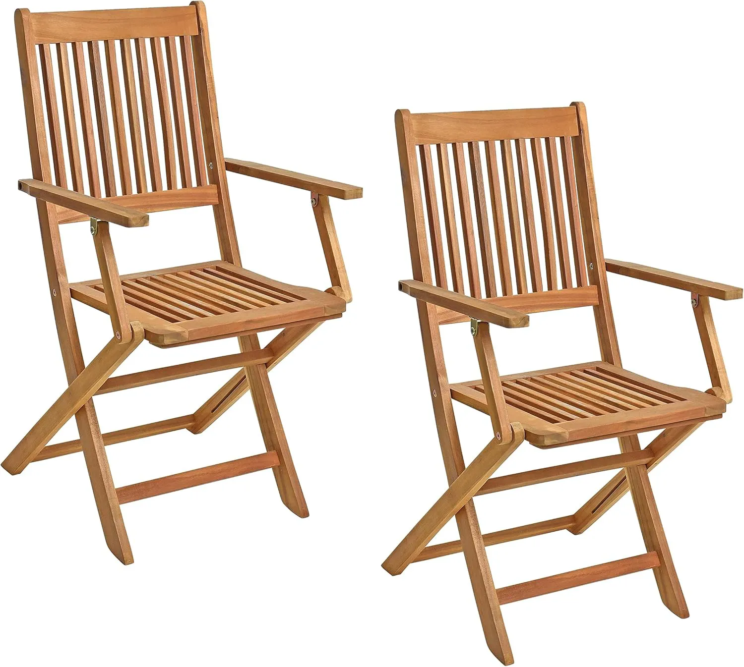 Bild von ESTEXO 2er Set Klappstühle aus Akazienholz mit Armlehnen für Balkon und Terrasse