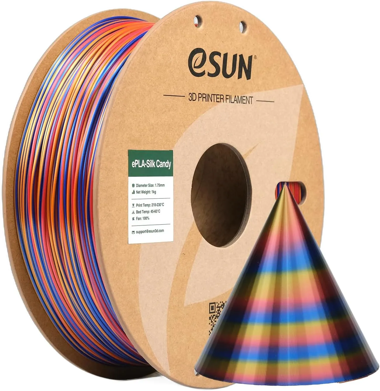 Bild von eSUN Silk Candy PLA Filament 1,75 mm in Rot, Gold und Blau, 1 kg Spule für 3D Drucker