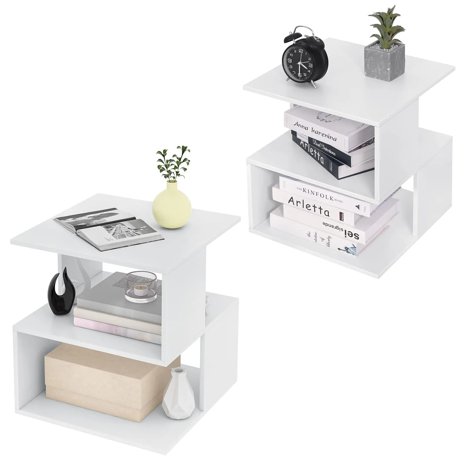 Bild von EUGAD 2er Set Nachttische in Weiß mit 2 Ablagen, ideal für Schlafzimmer oder Wohnzimmer, Maße 40x43,5x40 cm