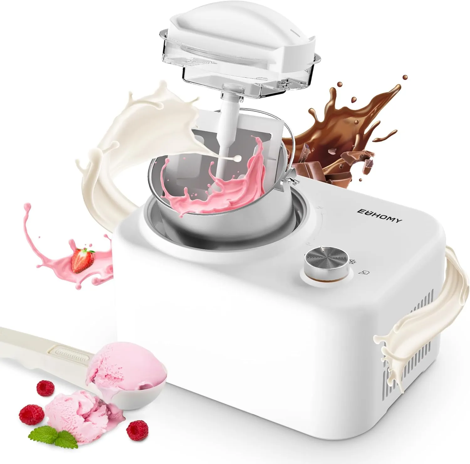 Bild von EUHOMY Eismaschine mit Kompressor für Zuhause, 0,8 Liter, 100 Watt, inklusive Rezeptbuch und Eisportionierer