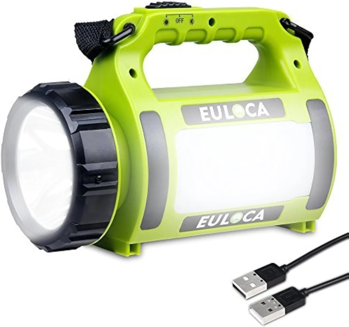 Bild von EULOCA LED Handscheinwerfer mit 2600mAh Akku und Powerbank, dimmbare Taschenlampe mit 5 Lichtmodi und USB-Kabel für Camping und Notfälle