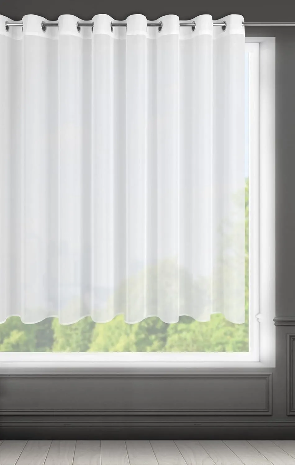 Bild von Eurofirany Lucy Voile Vorhang in Weiß mit Ösen, transparent und einfarbig, 300 x 160 cm aus Polyester für Schlafzimmer, Wohnzimmer oder Kinderzimmer