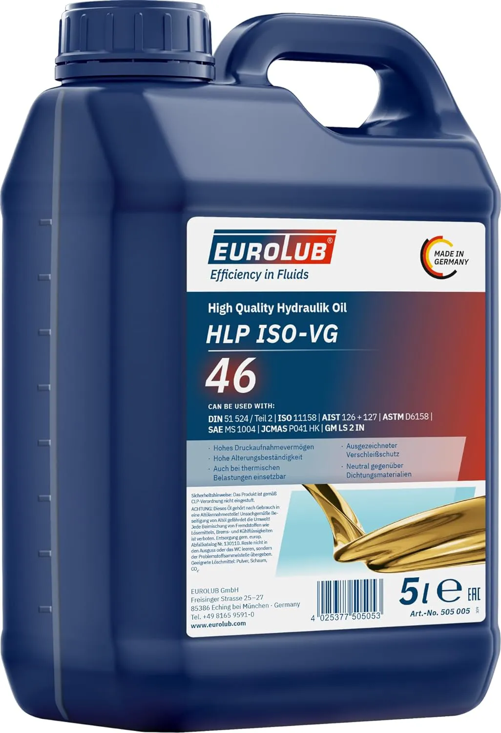 Bild von EUROLUB HLP 46 Hydrauliköl ISO-VG 46 in 5 Litern