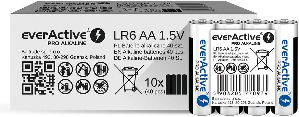 Bild von everActive AA Batterien 40er Pack Pro Alkaline Mignon LR6 1.5V mit 10 Jahren Haltbarkeit