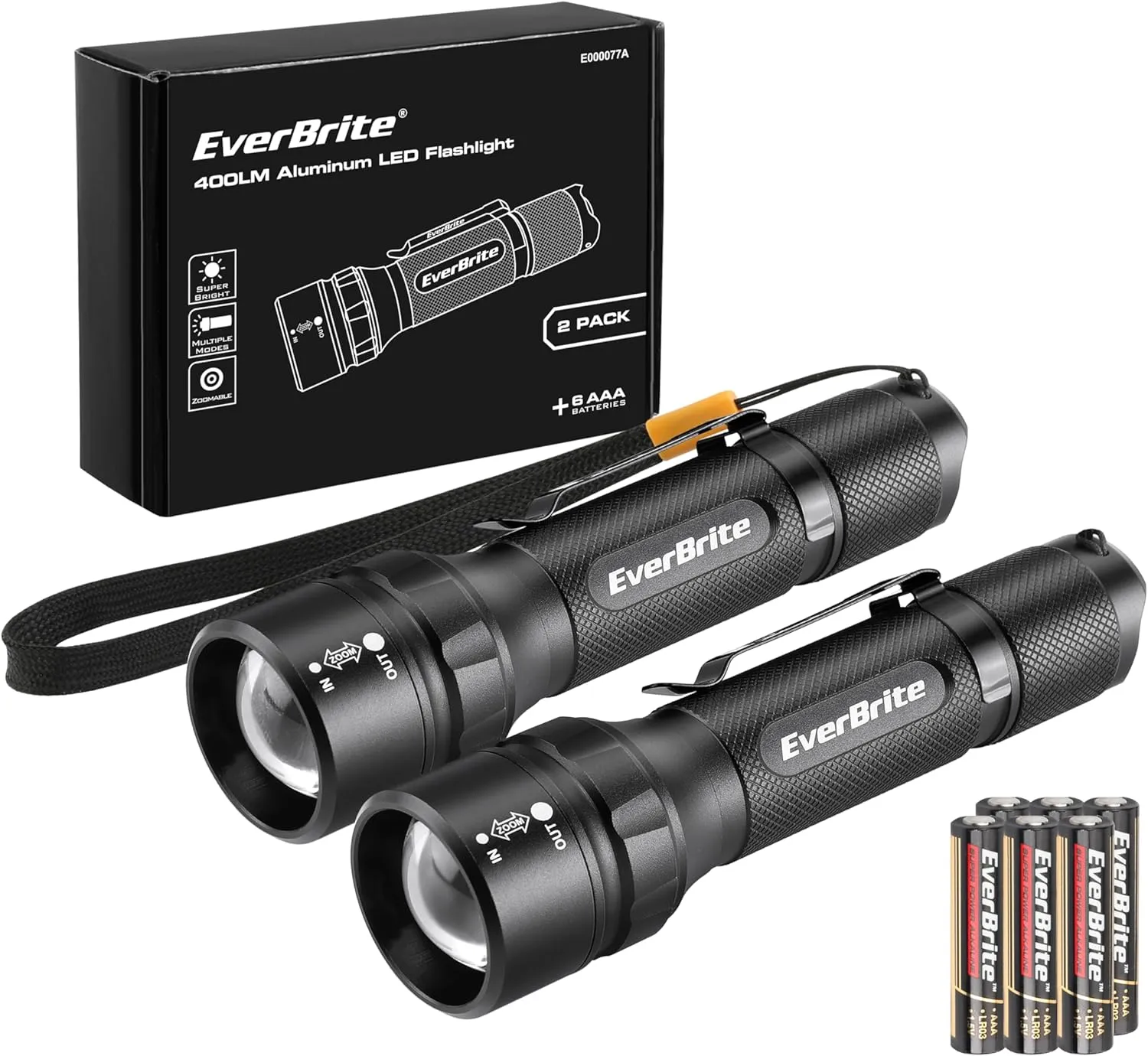 Bild von EverBrite LED Taschenlampe Set mit 2 extrem hellen, wasserdichten Lampen und 4 Modi, inklusive 6 AAA Batterien