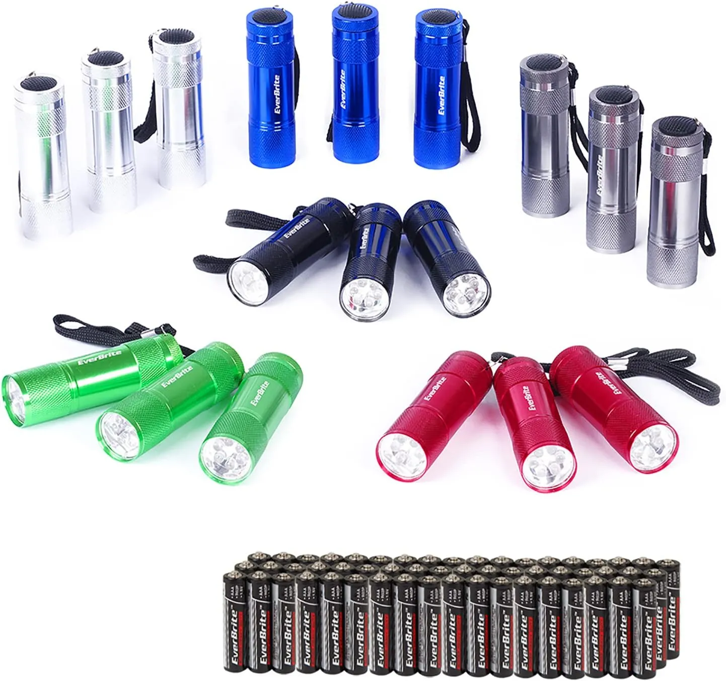 Bild von EverBrite LED Taschenlampen Set mit 18 Teilen und 54 AAA Batterien