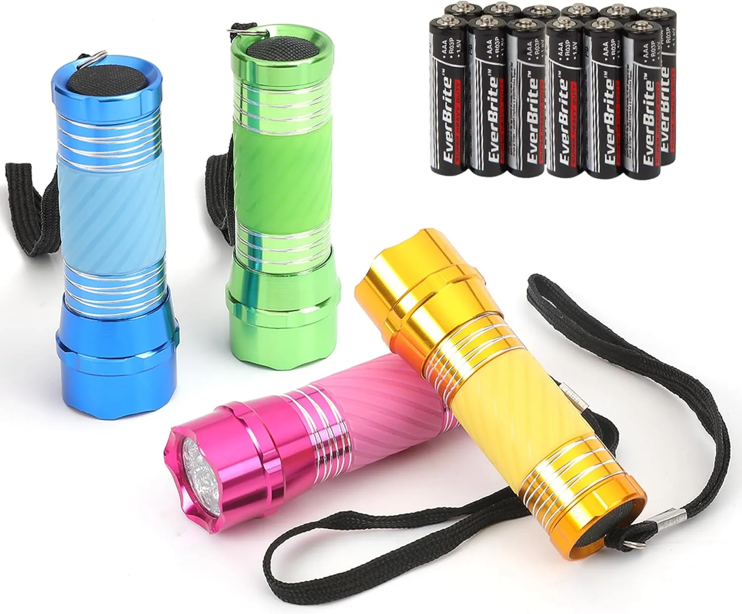 Bild von EverBrite Mini LED Taschenlampe Set mit 4 Lampen und 12 AAA Batterien, ideal für Kinder und als Geschenk für Outdoor-Aktivitäten