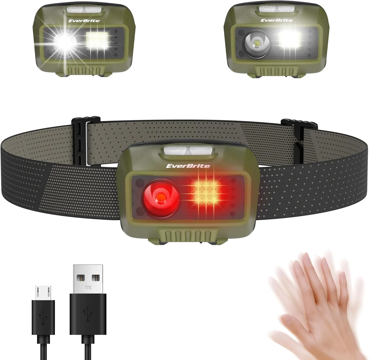 Bild von EverBrite Stirnlampe mit 500 Lumen, 5 Modi und Bewegungssensor, leicht und wiederaufladbar