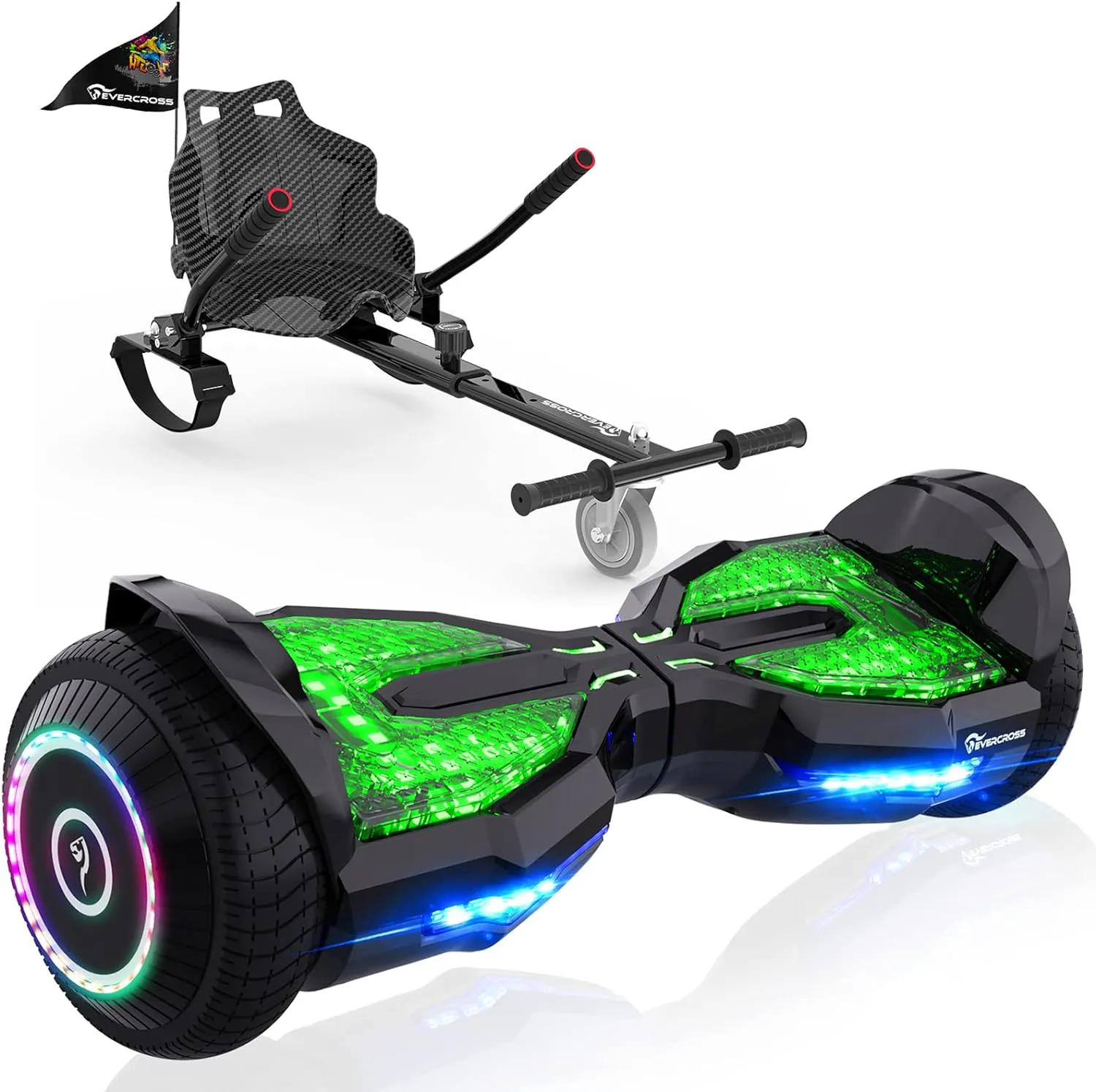 Bild von EVERCROSS Hoverboard mit 6,5 Zoll und Sitz, Bluetooth App-fähig, mit 3 Pedallichtern, für Kinder und Erwachsene