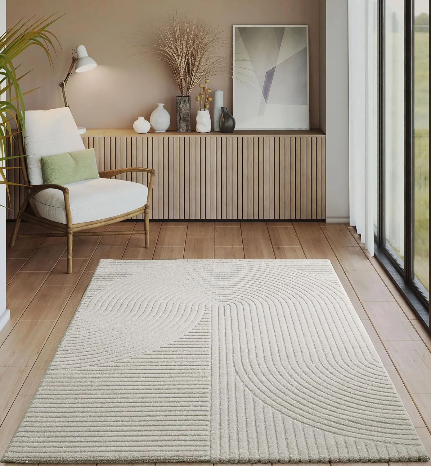 Bild von Everest Panglao Teppich in Creme mit 3D Effekt und hoher Flordichte, 80 x 300 cm