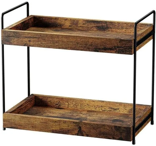 Bild von EWEMOSI Standregal aus Holz mit 2 Ebenen und Metallstütze, ideal für Küche und Badezimmer als Gewürzhalter und Organizer