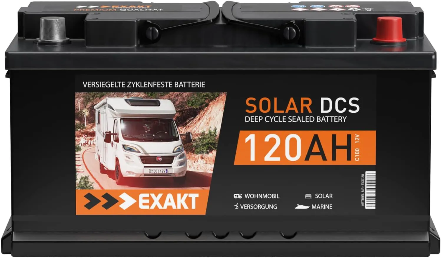 Bild von EXAKT DCS Solar Batterie 120Ah 12V für Wohnmobile und Boote