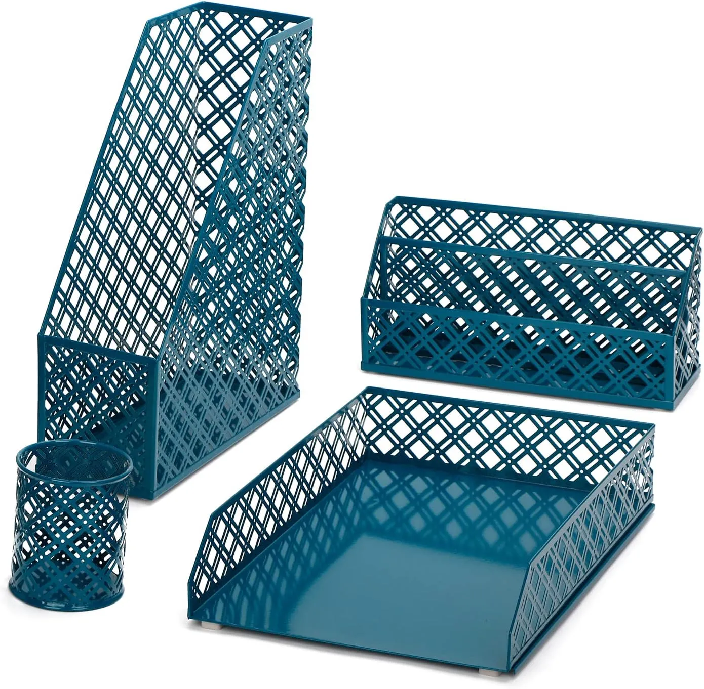Bild von EXERZ 4-teiliges Schreibtisch-Organisator Set in Ägäischem Blau mit A4 Briefablage, Zeitungsständer, Briefhalter und Stifthalter