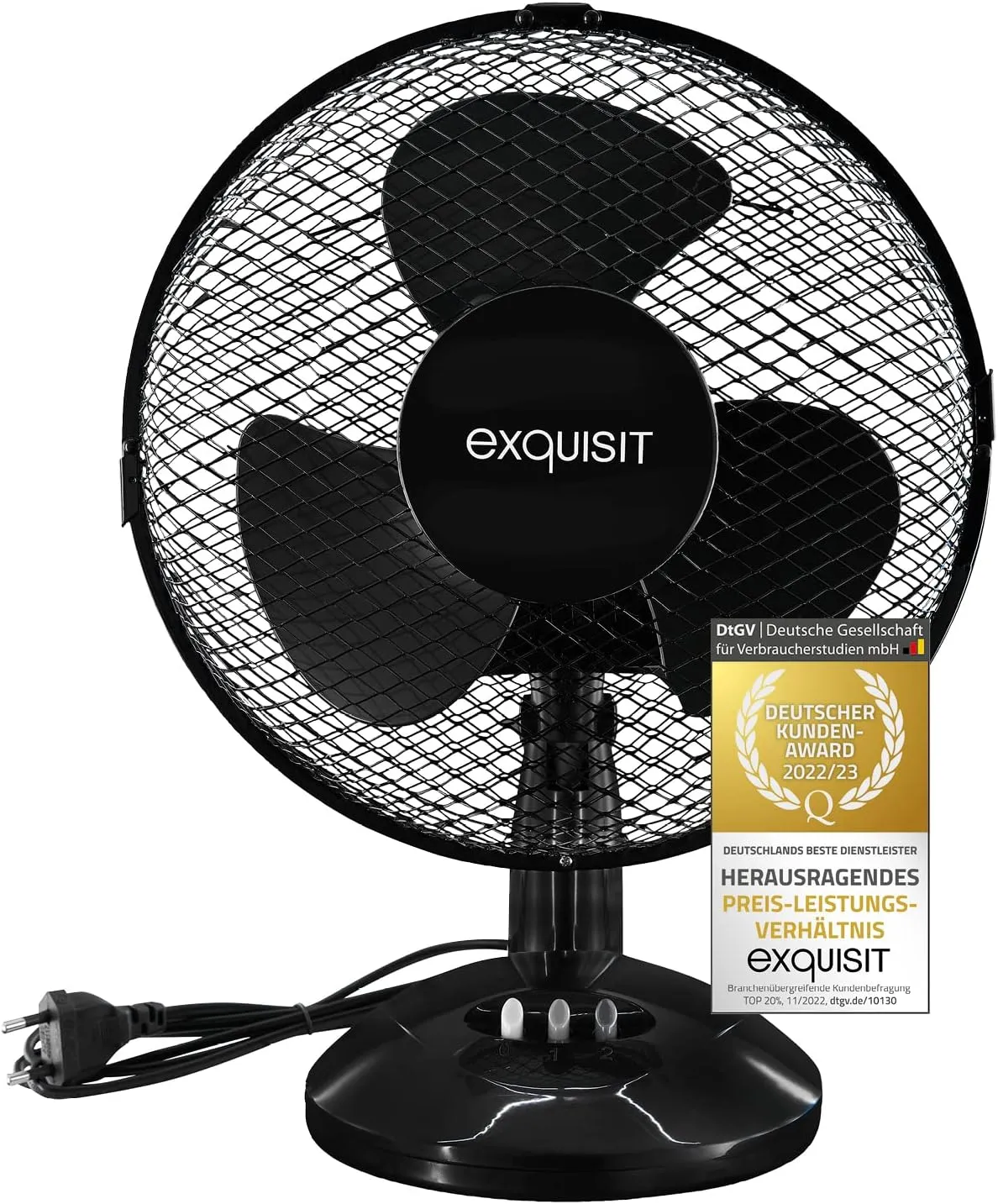 Bild von Exquisit Tischventilator mit Oszillationsfunktion und 35 Watt Leistung in Schwarz und Weiß
