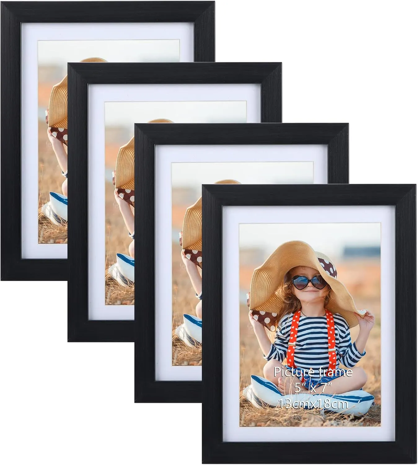 Bild von EXYGLO 4er Set Bilderrahmen in 13x18 cm mit Passepartout und 15x20 cm ohne Passepartout aus schwarzem Holz, geeignet für Wand- oder Tischaufstellung