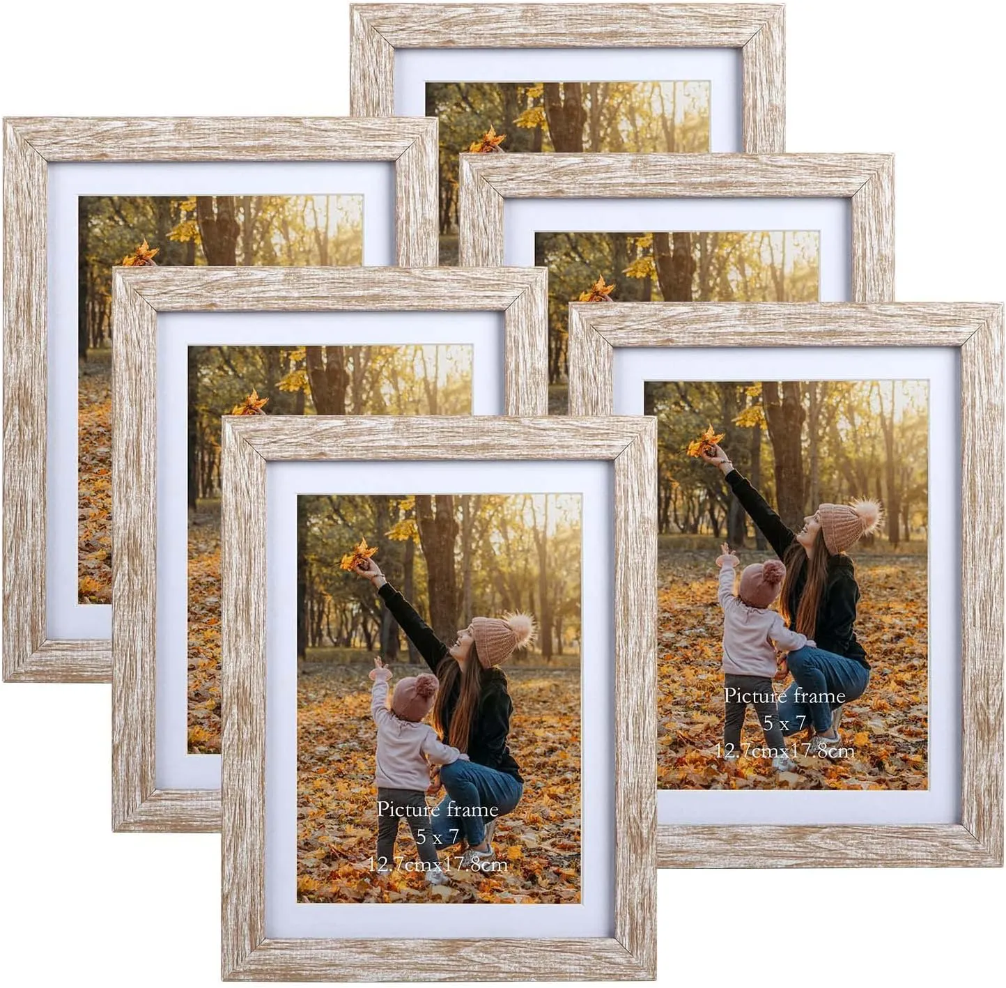 Bild von EXYGLO 6er Set Natur Bilderrahmen 13x18 cm für Fotos mit Passepartout oder 15x20 ohne Passepartout, als Wand- oder Tischaufsteller