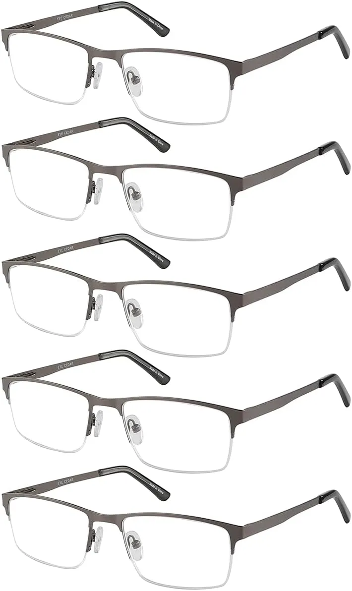 Bild von Eyecedar Lesebrille für Herren im 5er Set, rechteckiger Halbrahmen mit Feder-Scharnieren, Stärke 2,50, anti-blaues Licht
