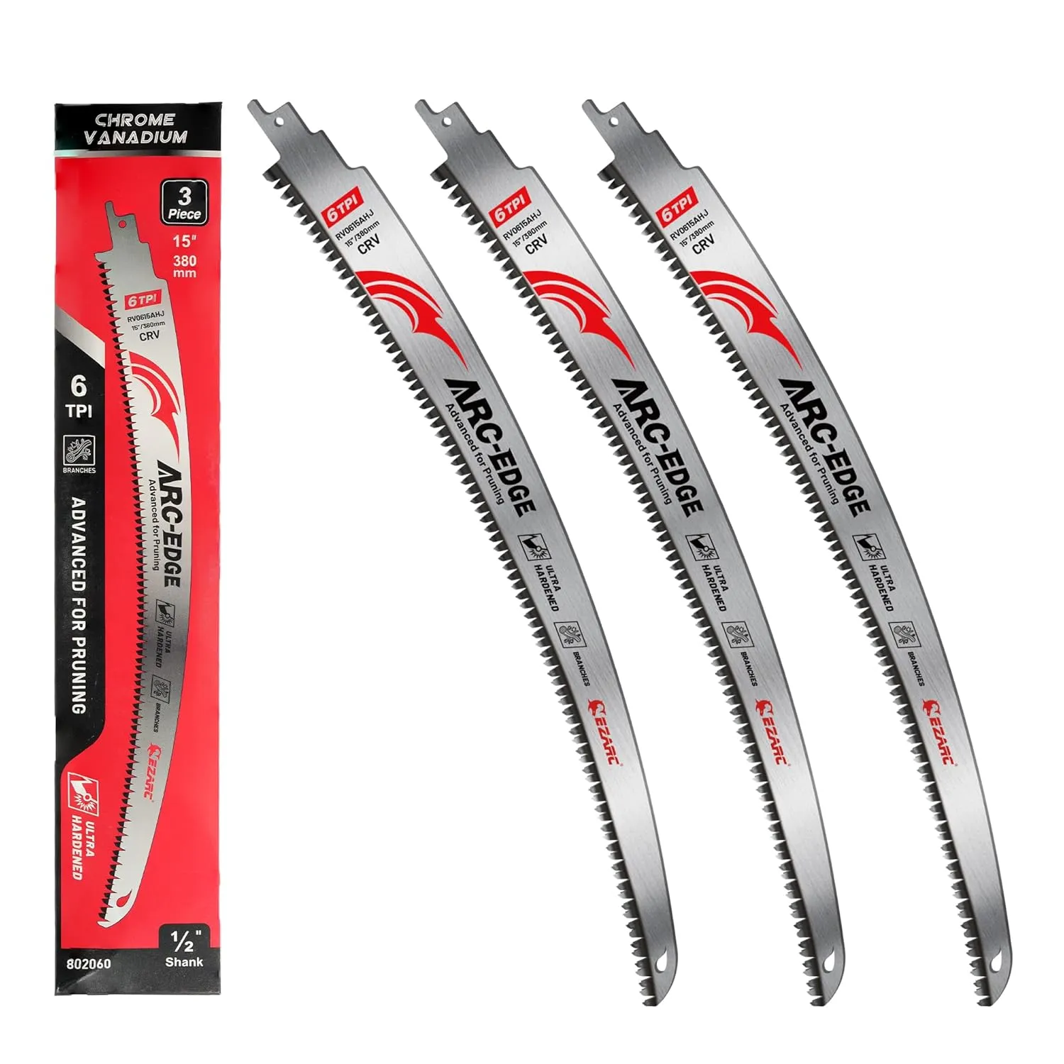 Bild von EZARC 3-teiliges Säbelsägeblatt Set mit japanischen Zähnen für Holz, 380 mm, 6 TPI, ideal zum Beschneiden von Bäumen
