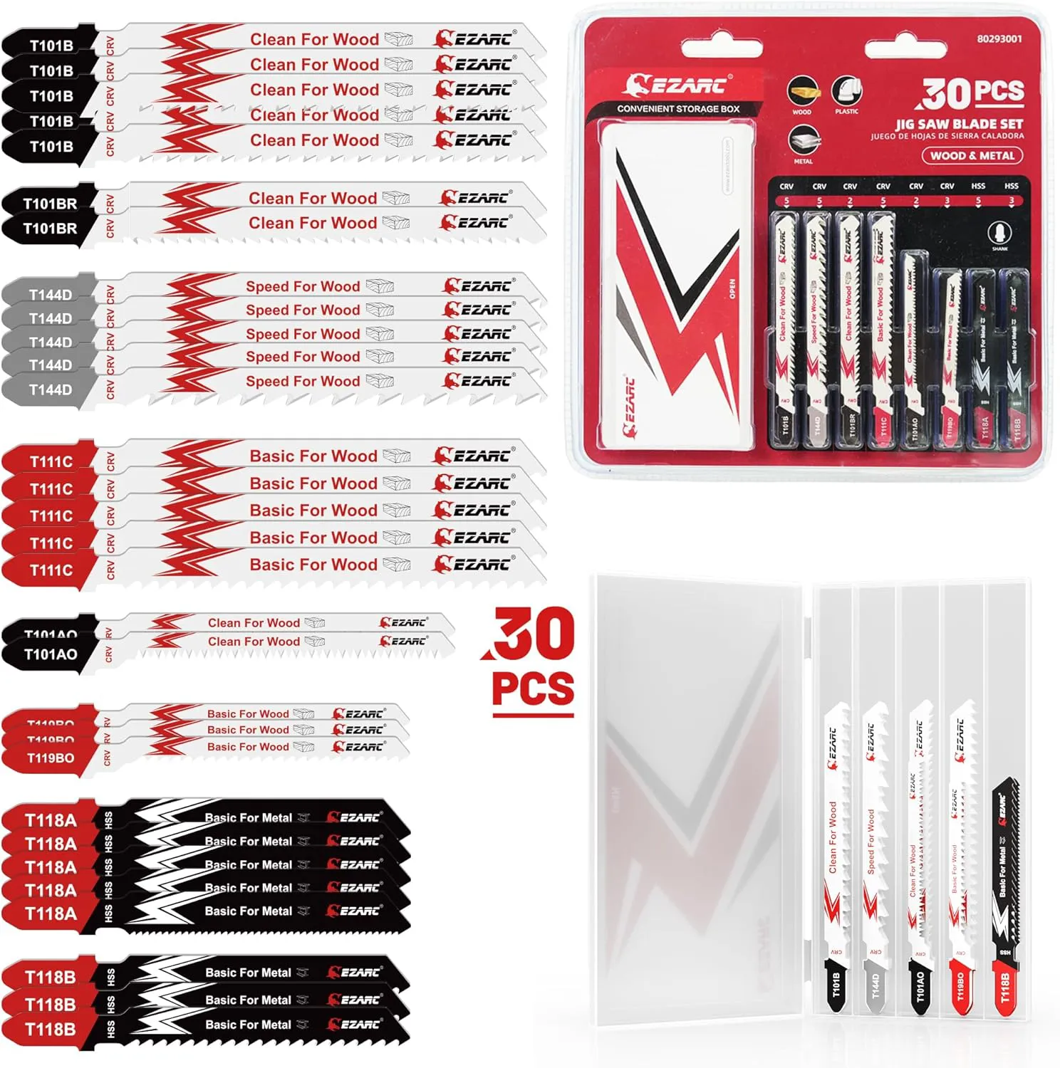 Bild von EZARC 30-teiliges Stichsägeblatt Set mit Aufbewahrungskoffer für Holz, Kunststoff und Metall