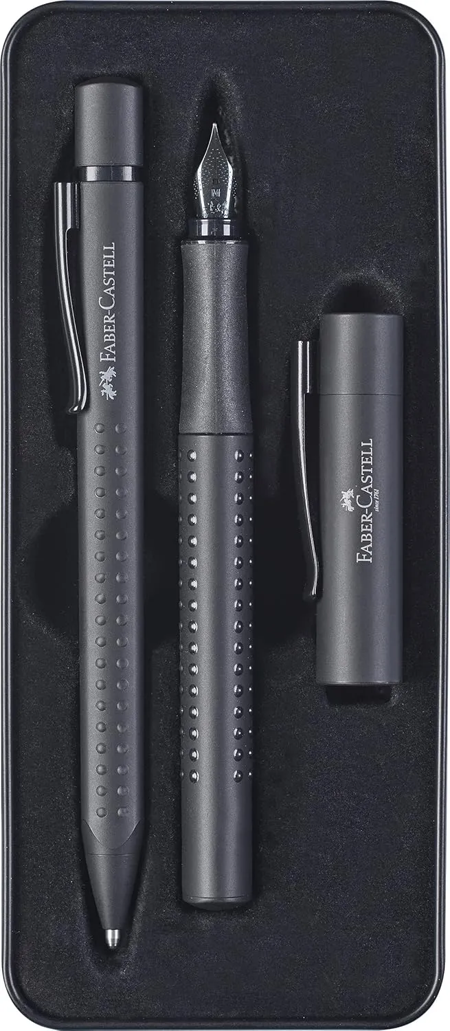 Bild von Faber-Castell Geschenkset Grip Edition All Black mit Füller und Kugelschreiber im Metalletui