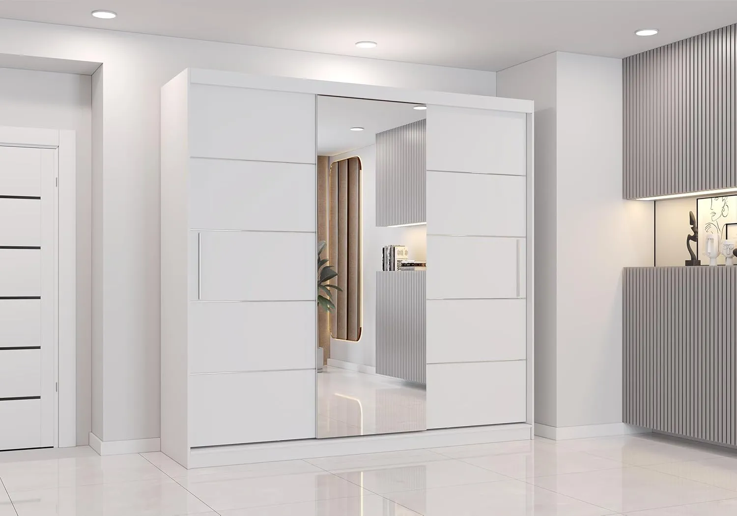 Bild von Fabryka Mebli Idźczak Astra Kleiderschrank mit Spiegel in modernem Design in Weiß