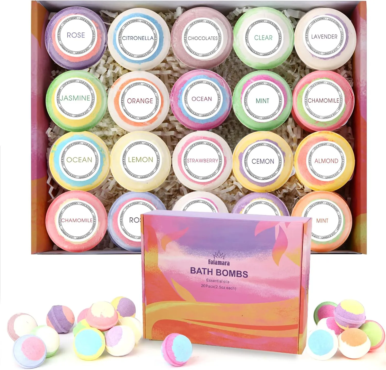 Bild von Fafamara 20 Stück Badekugeln Set mit ätherischen Ölen für Entspannung und Stressabbau, ideales Geschenk für Frauen
