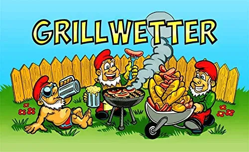 Bild von Fahne Grillwetter mit Gartenzwerg 90x150 cm
