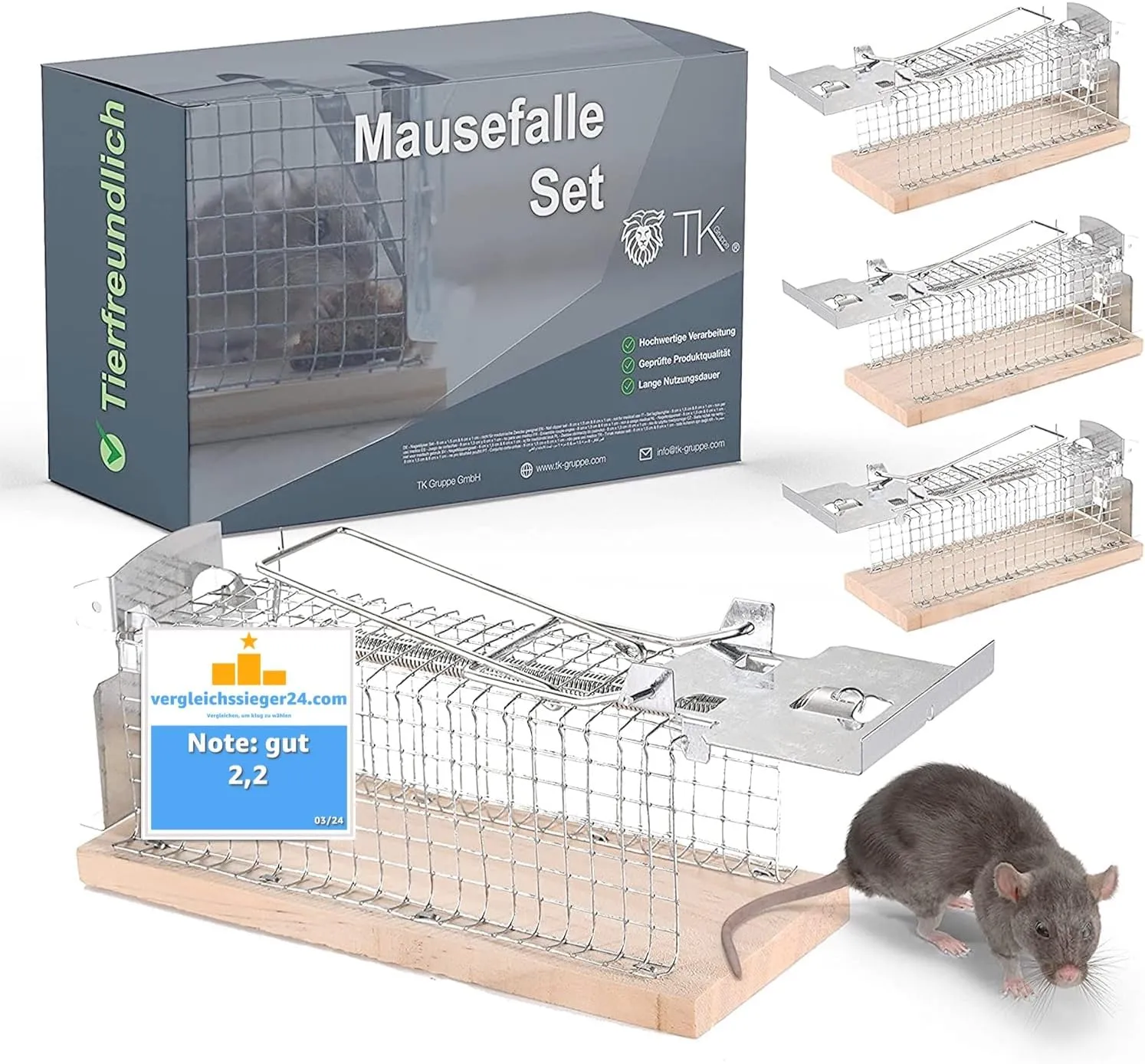 Bild von Fallax Mausefalle aus Holz für lebendiges Fangen von Mäusen und Ratten mit Köderfixierung