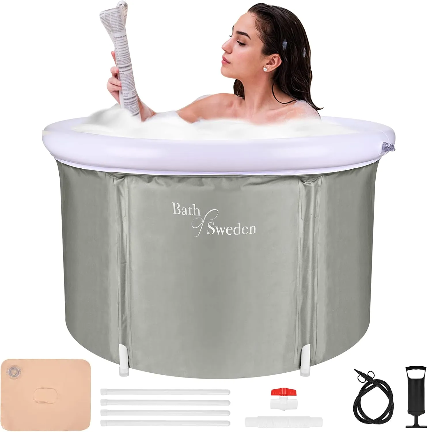 Bild von Faltbare aufblasbare Badewanne für Erwachsene 90x56 cm in Grau, ideal für Eisbad und mobile Anwendungen