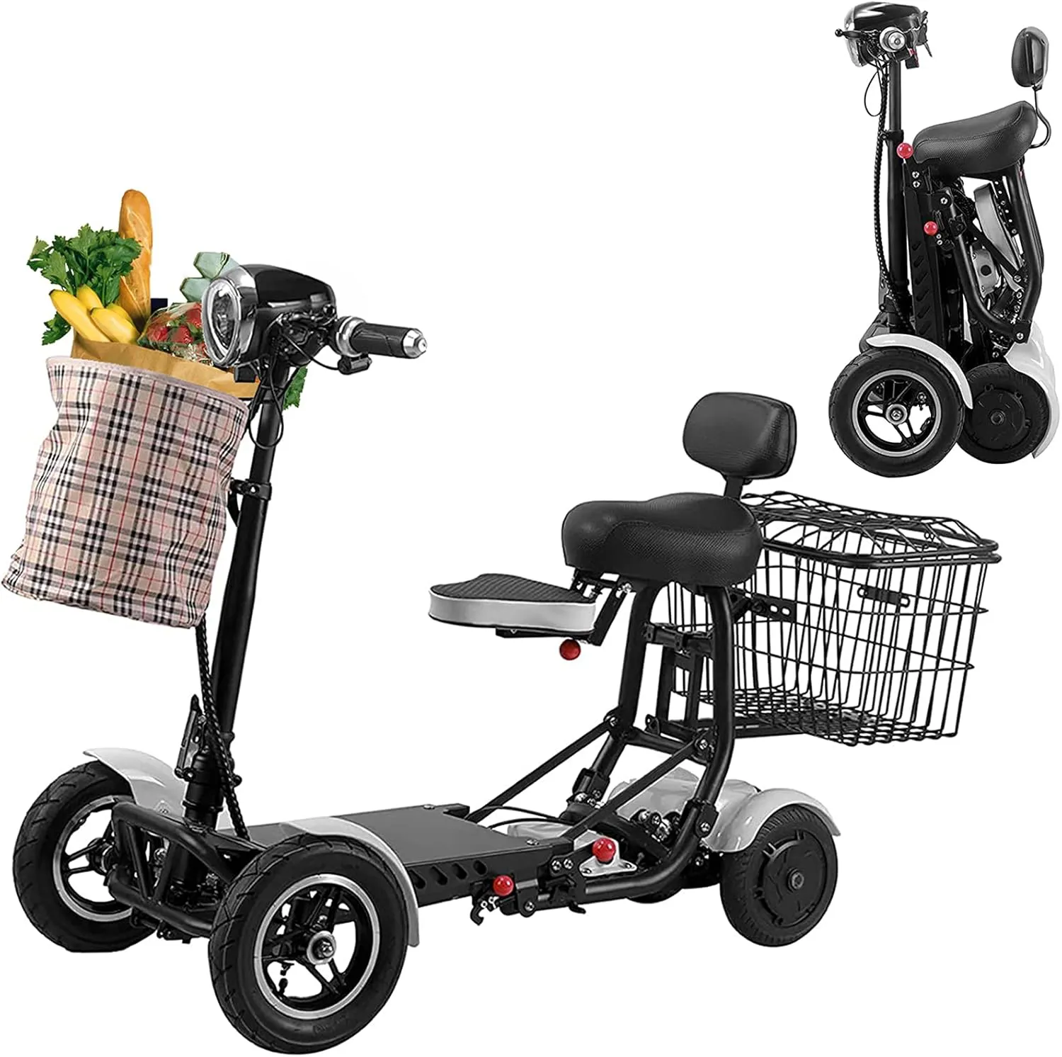 Bild von Faltbarer 4-Rad Mobilitätsroller für Erwachsene und Senioren, kompakt und tragbar, in Weiß