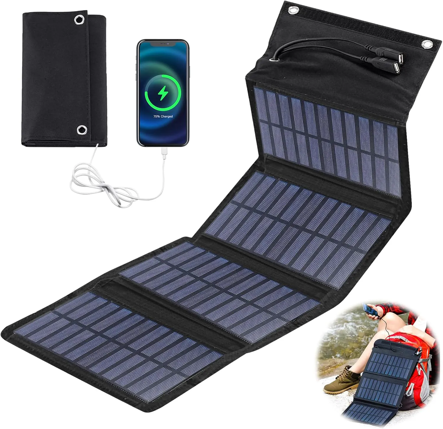 Bild von Faltbares 10W Solarpanel mit 2 USB Anschlüssen für Outdoor-Aktivitäten und Camping