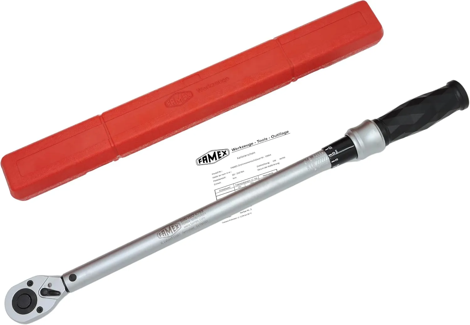 Bild von FAMEX 10864 Profi Drehmomentschlüssel mit 1/2 Zoll Antrieb und einem Messbereich von 50 bis 350 Nm