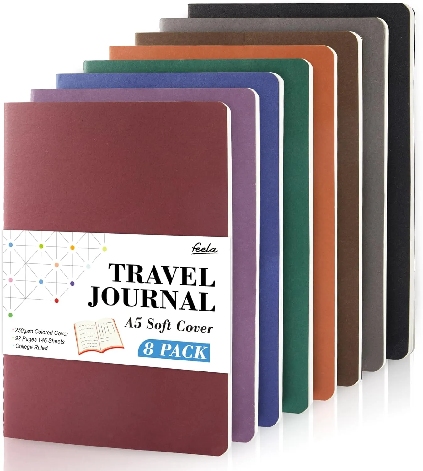 Bild von feela A5 Notizbuch Set mit 8 linierten Heften, jeweils 92 Seiten im Vintage Design