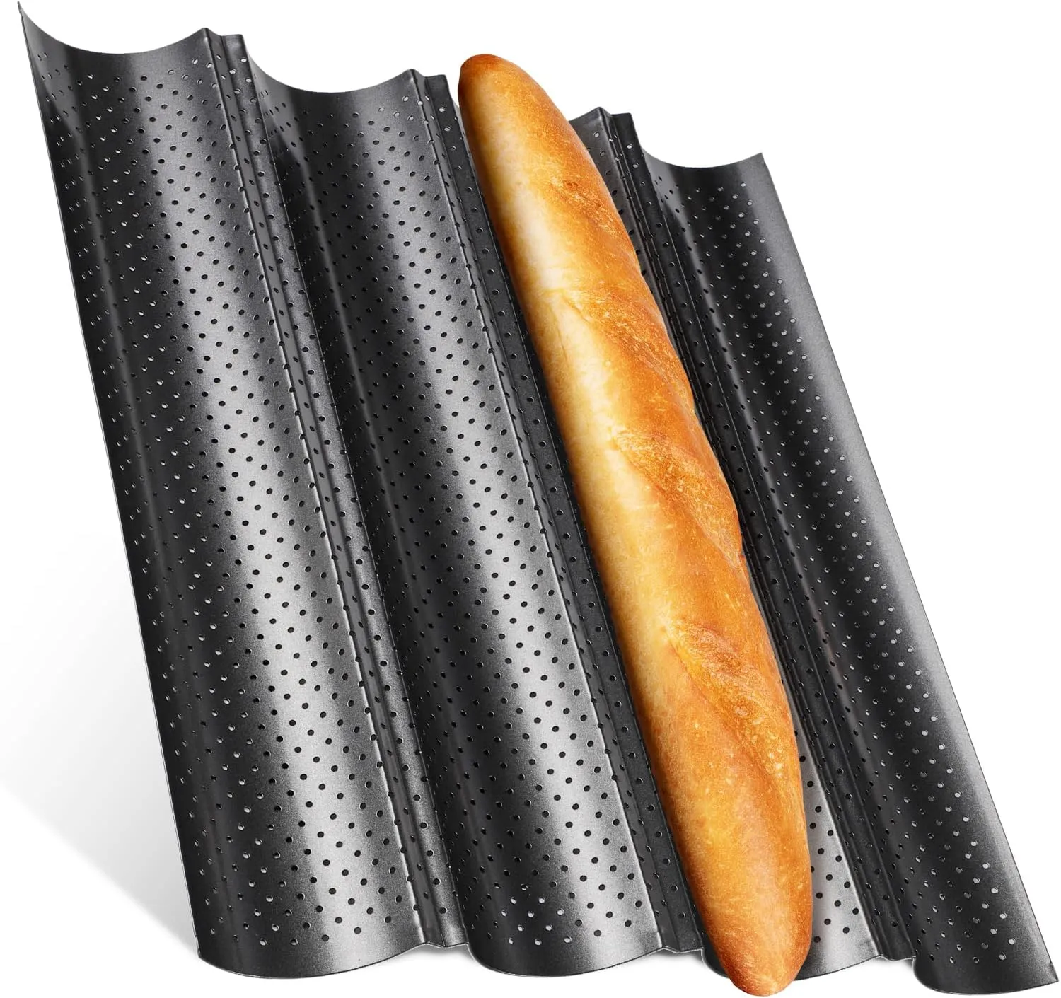Bild von Feelino Baguette Backform aus Carbonstahl mit 4 Mulden, spülmaschinenfest und antihaftbeschichtet