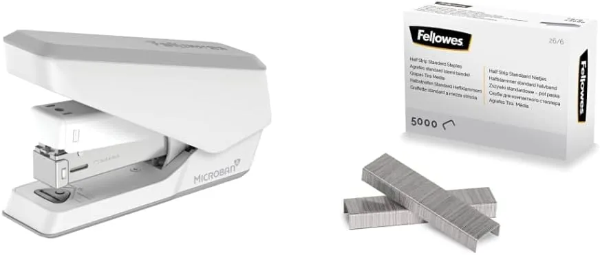 Bild von Fellowes LX840 Tacker mit Microban Technologie für 24/6 mm und 26/6 mm Heftklammern in Weiß, inklusive Heftklammern