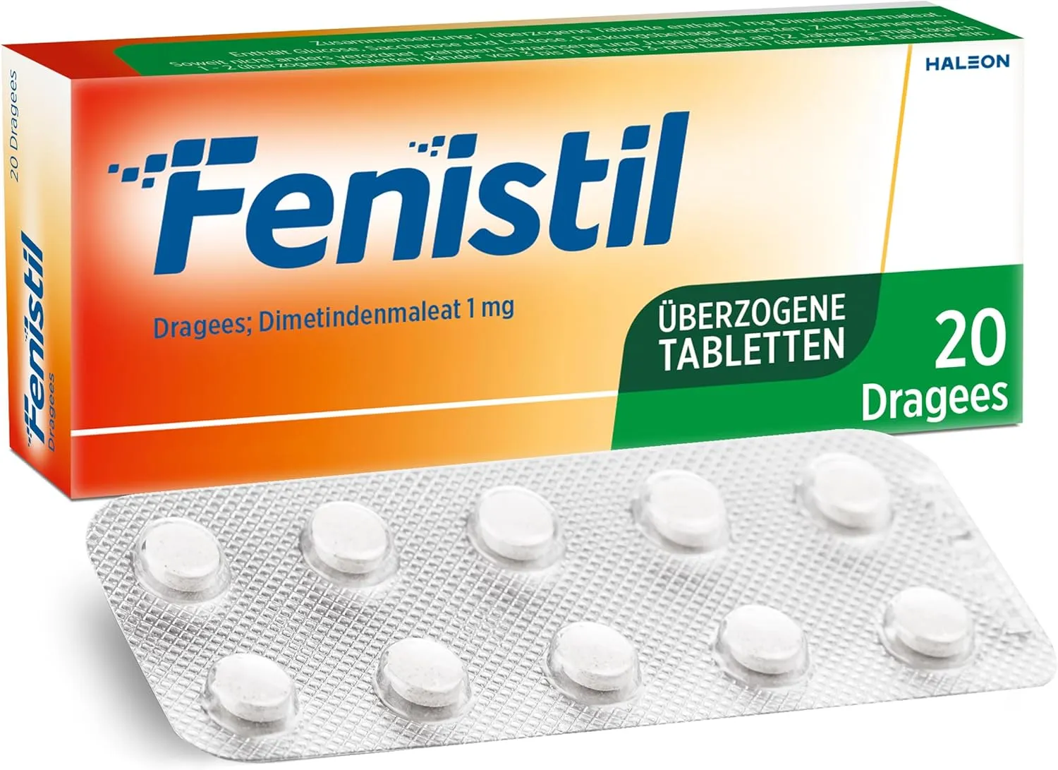 Bild von Fenistil Dragees mit 1 mg Dimetindenmaleat zur Linderung von allergischem Schnupfen und Juckreiz bei Windpocken, 20 Stück