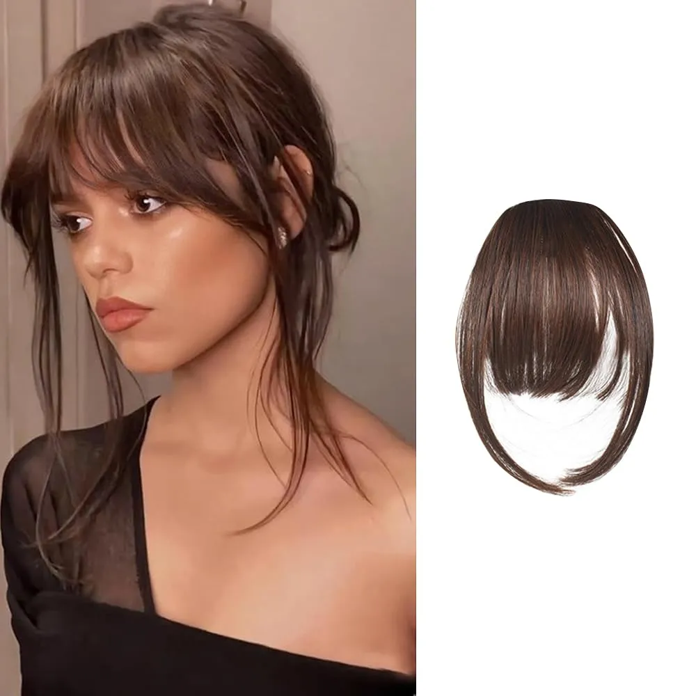 Bild von FFWTPY Haarschmuck Bangs Clip aus echtem Remy Haar in Braun für natürliche Haarverlängerung