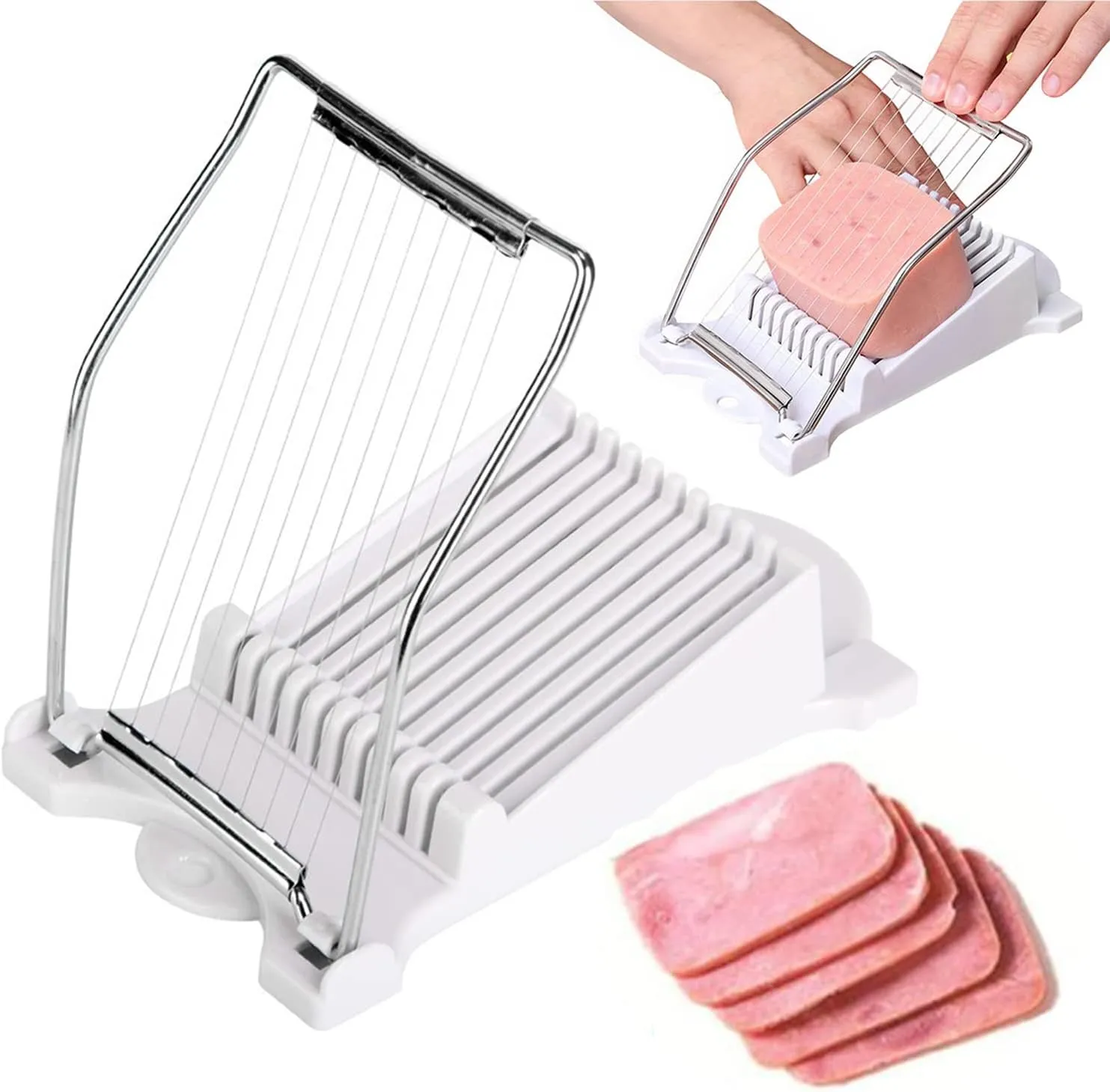 Bild von FIBOUND Schinkenschneider und Eierschneider in Weiß für das Schneiden von Fleisch, Eiern und weichem Obst in bis zu 10 Scheiben