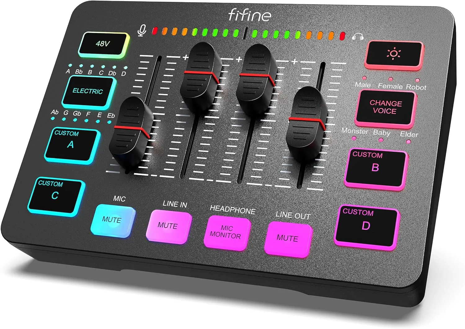 Bild von FIFINE Gaming Audio Mixer mit RGB Beleuchtung und XLR Mikrofon Interface für Podcast und Gesang