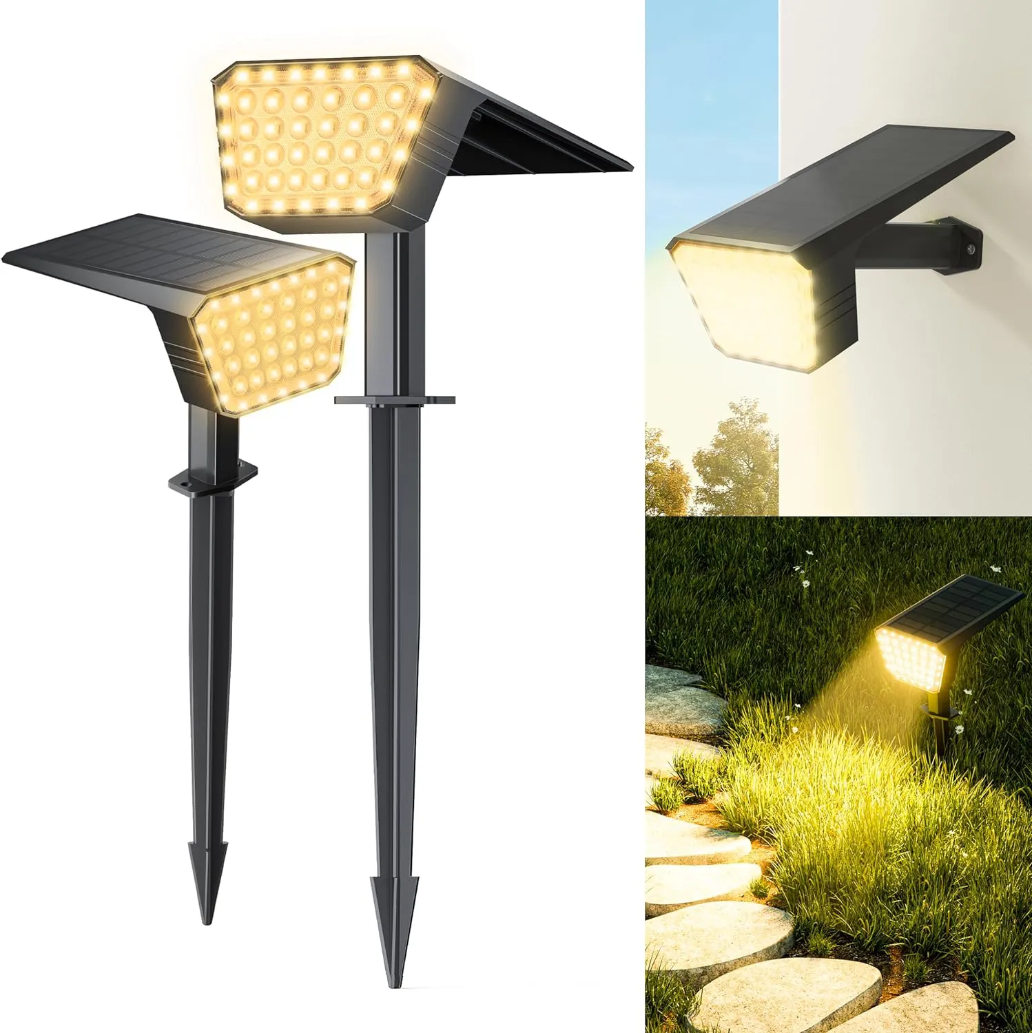 Bild von FIFlying 2er Set Solarlampen mit 2800K warmweißem Licht, IP67 wasserdicht, ideal für Garten, Wege und Garageneinfahrten